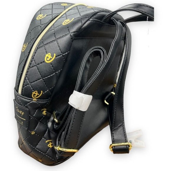 Disney x Loungefly‎ Gold Icon Black Quilted Mini Backpack Faux Leather Hot Topic